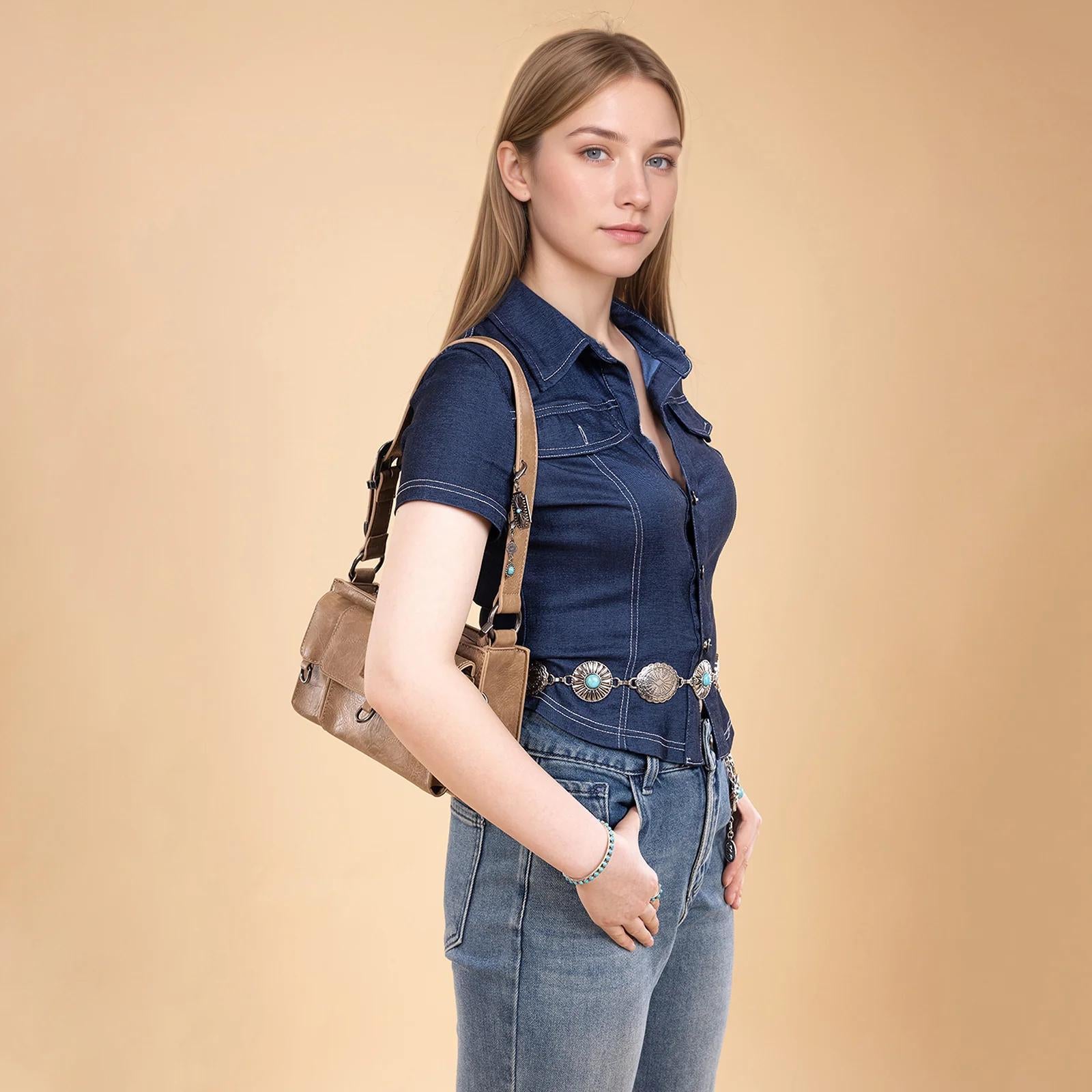 Wrangler Buckle Charm Small Shoulder Bag - Khaki