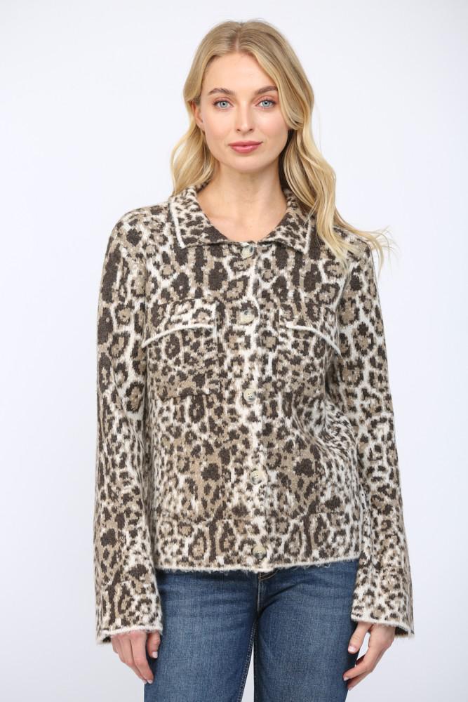 Animal Pattern Jacquard Knit Button Up