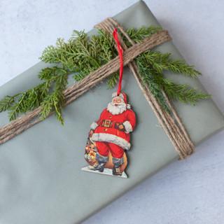Classic Jolly Santa W/Gold Bag Ornament