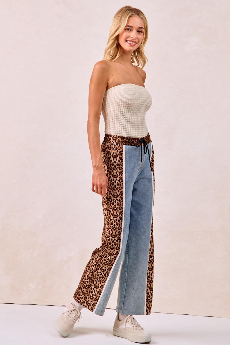 Washed Denim Leopard Mix & Match Pants