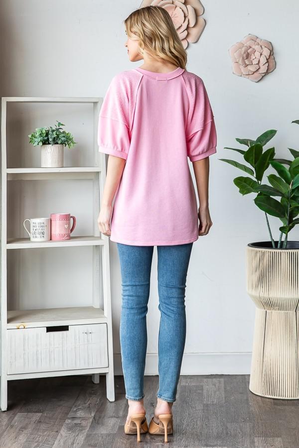 Blush Short Sleeve V Neck Solid Top