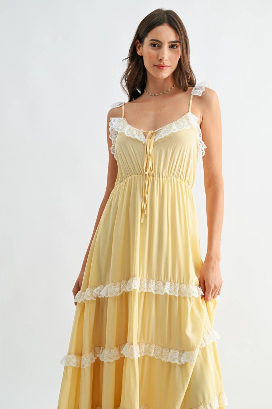 Sunshine Lace-Trimmed Maxi Tiered Dress