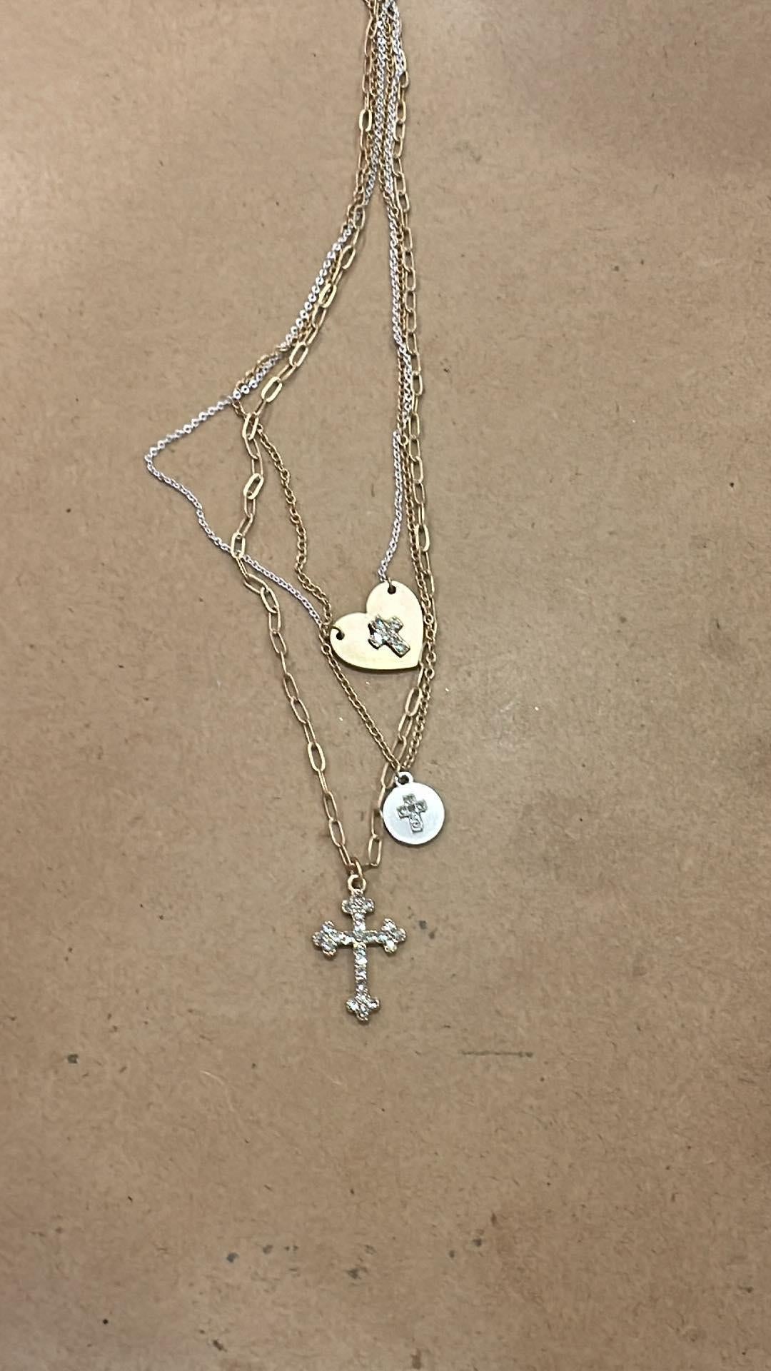 Raised Crystal Cross Necklace