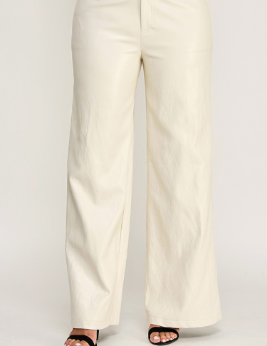 Gold Button Detail PU Pants