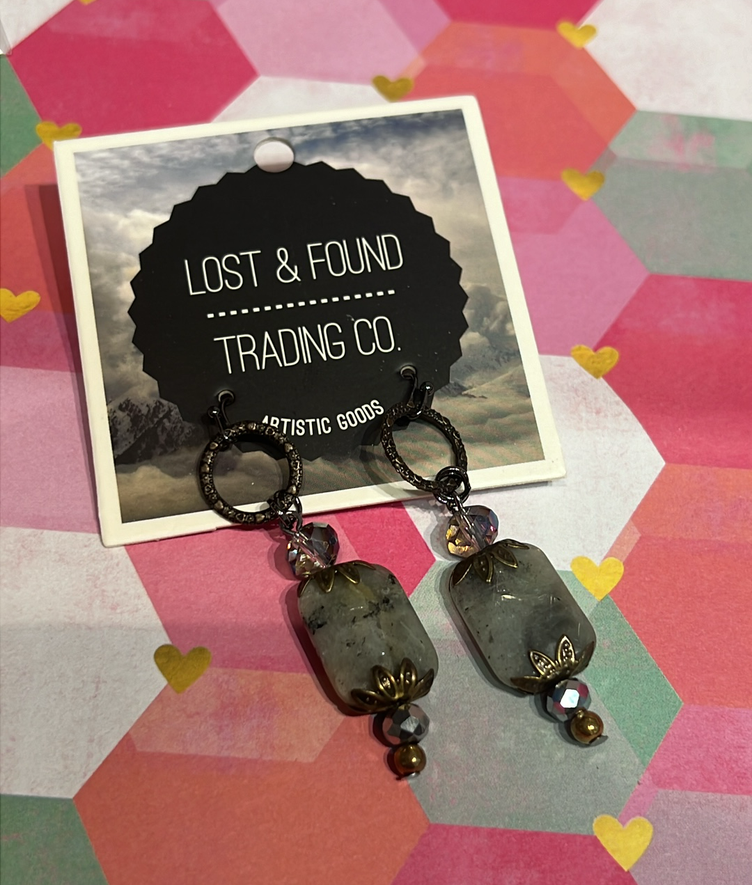 Grey Stone Drop Earrings