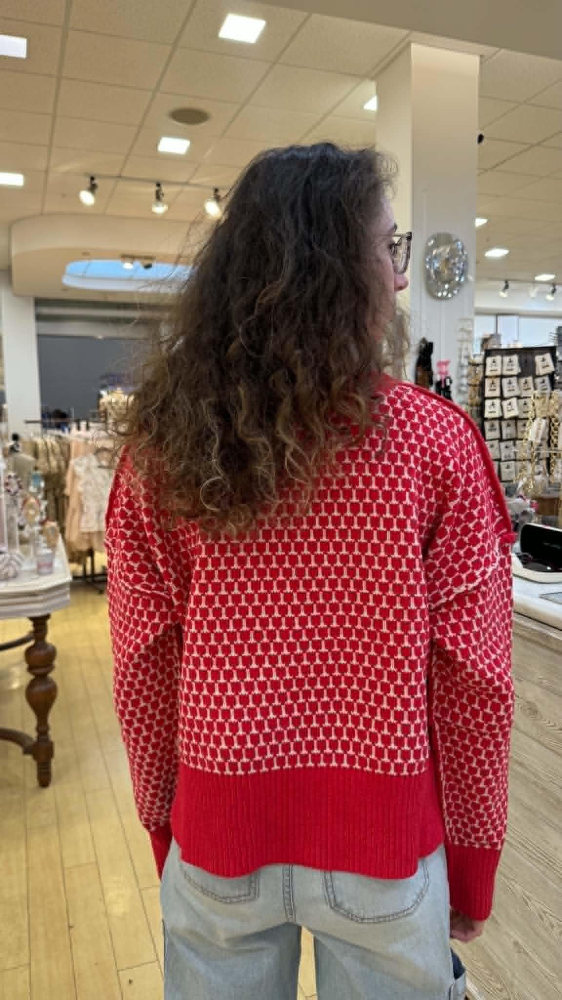 Red Textured Cropped Sweater