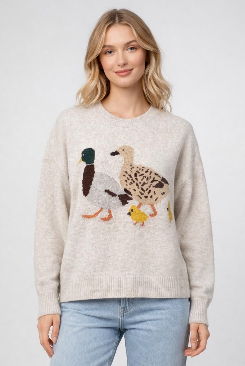 Duck Family Crewneck Sweater - Taupe