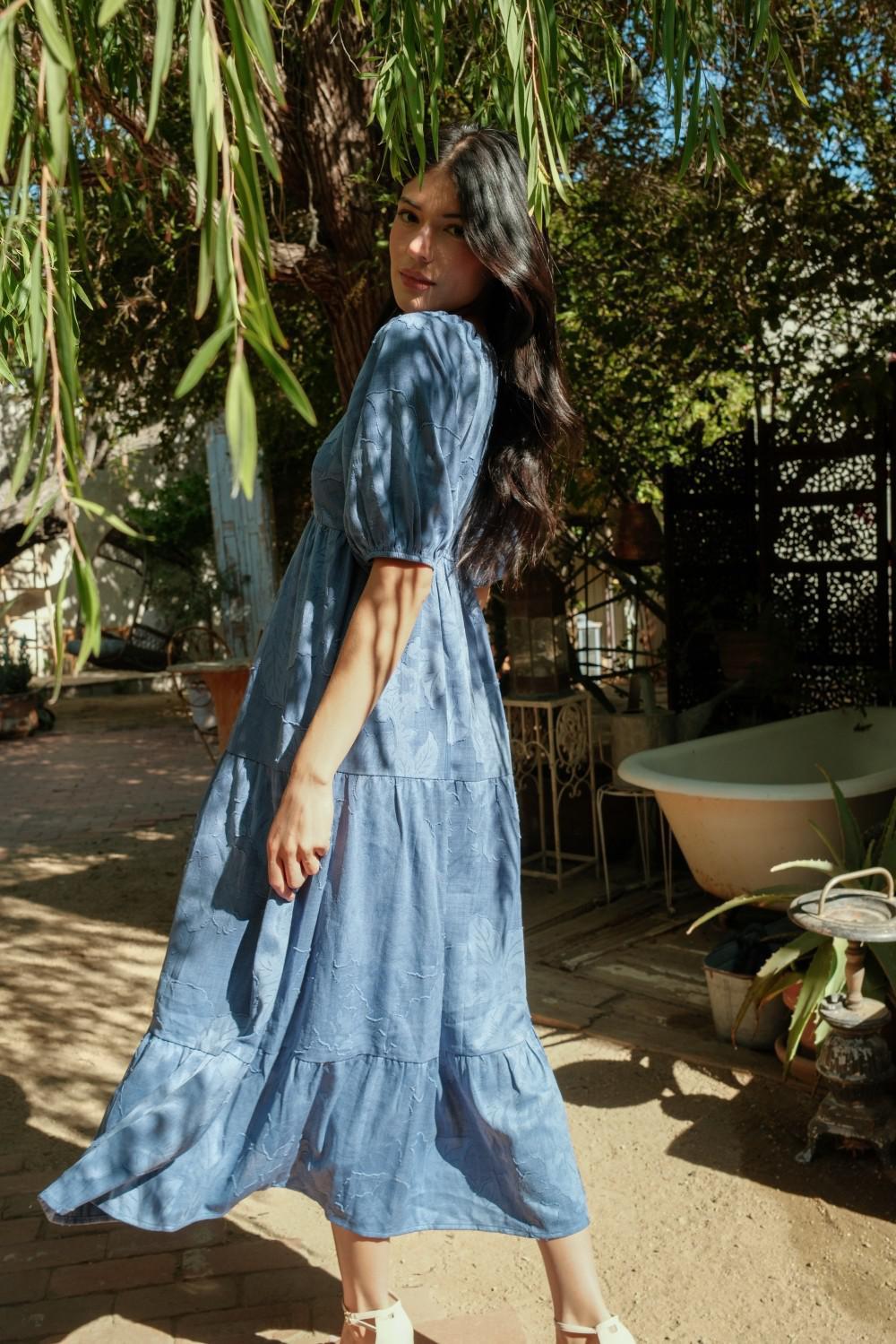 PLUS Blue Jacquard Woven Midi Dress