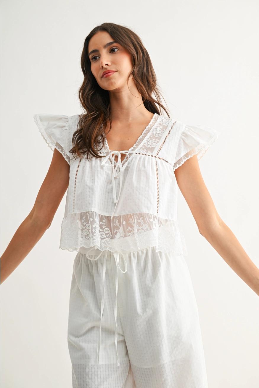 Lace-Trimmed Blouse in White