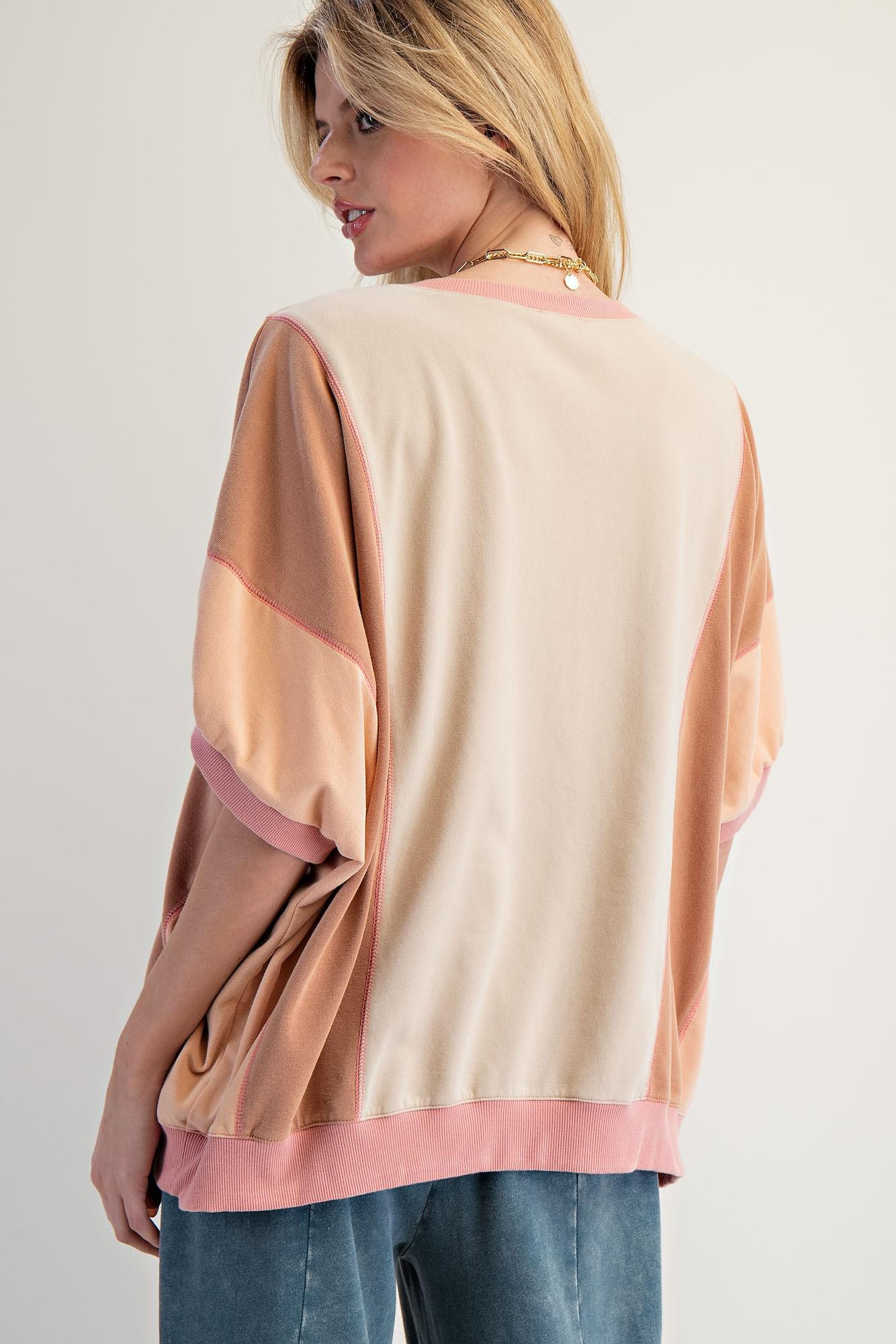 Color Block Mineral Washed Terry Knit Top