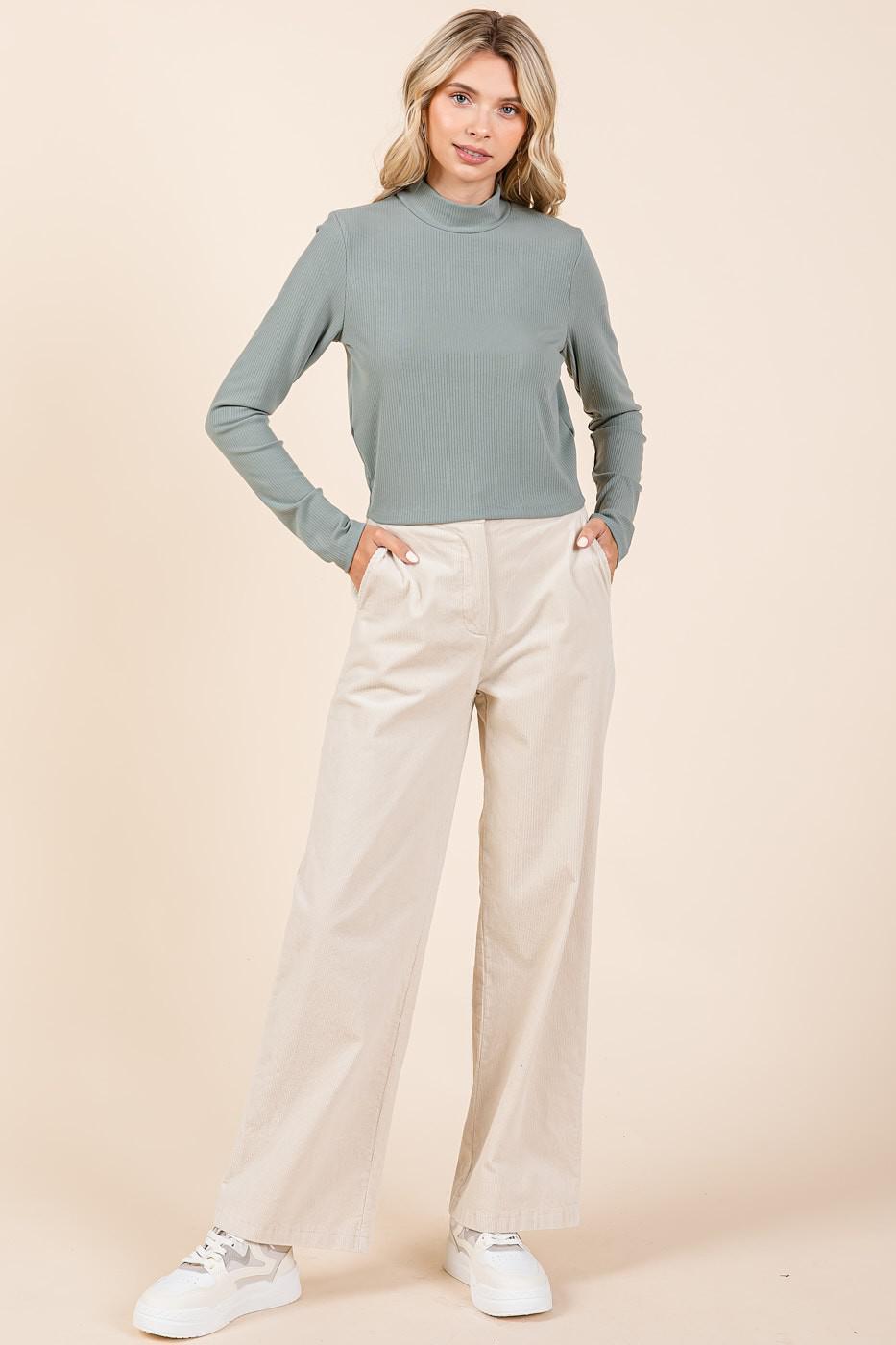 Corduroy Semi Wide Leg Elastic Waist Pants