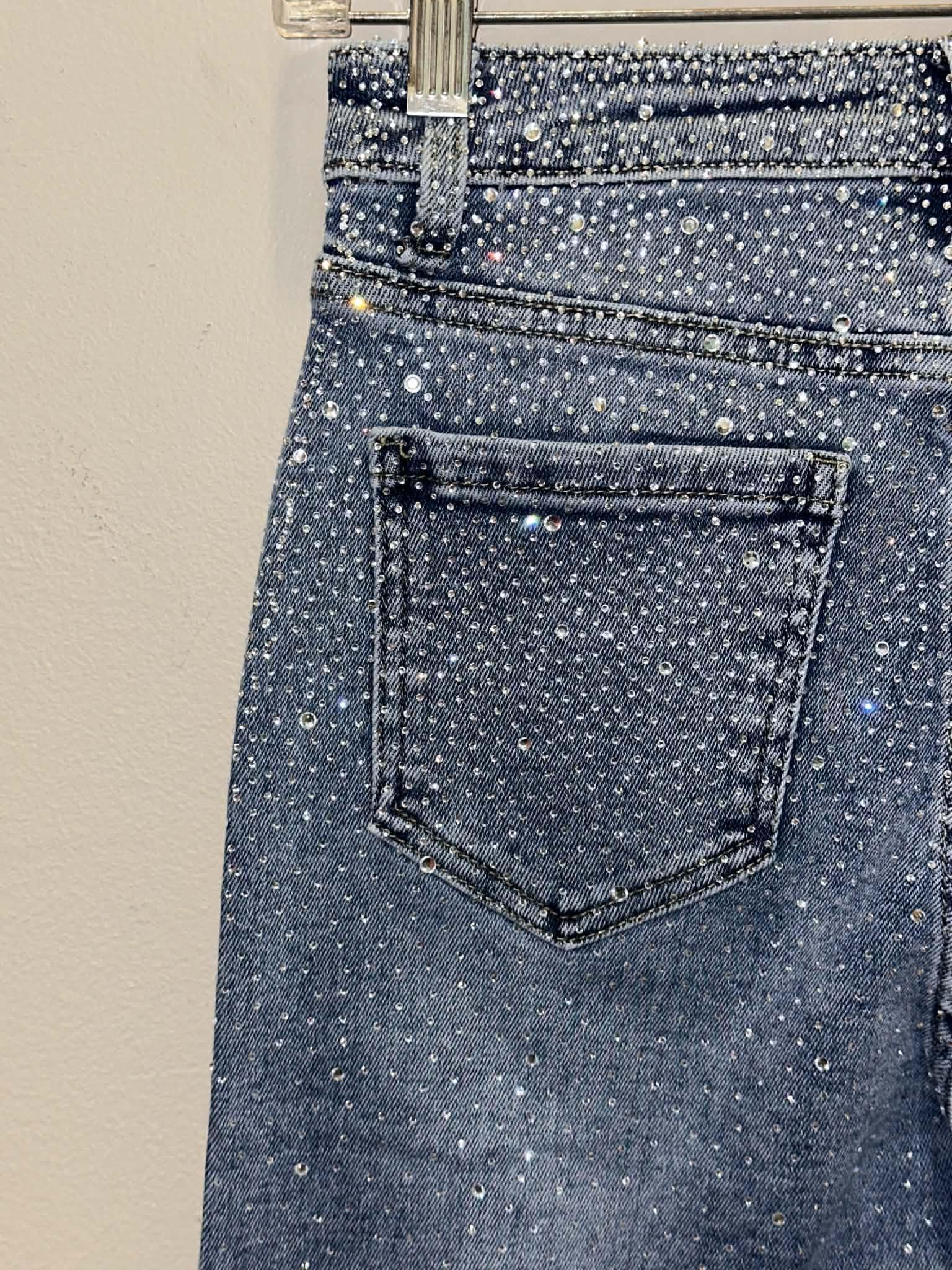 Nina Rossi Stone Embellished Wide Leg Jeans
