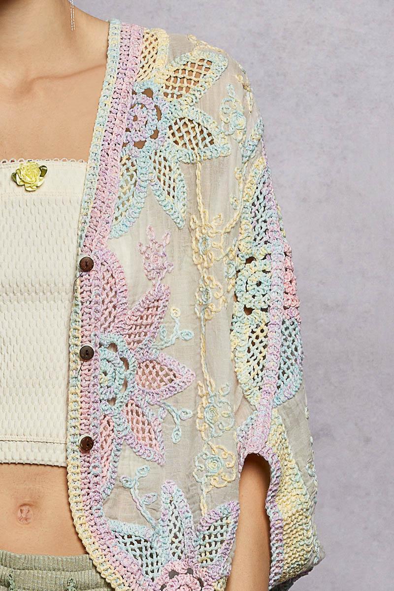 Oversized V-Neck Batwing Sleeve Crochet Cardigan
