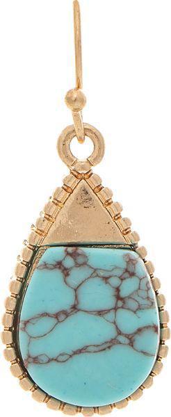 Gold Turquoise Gem Capped Teardrop Earring