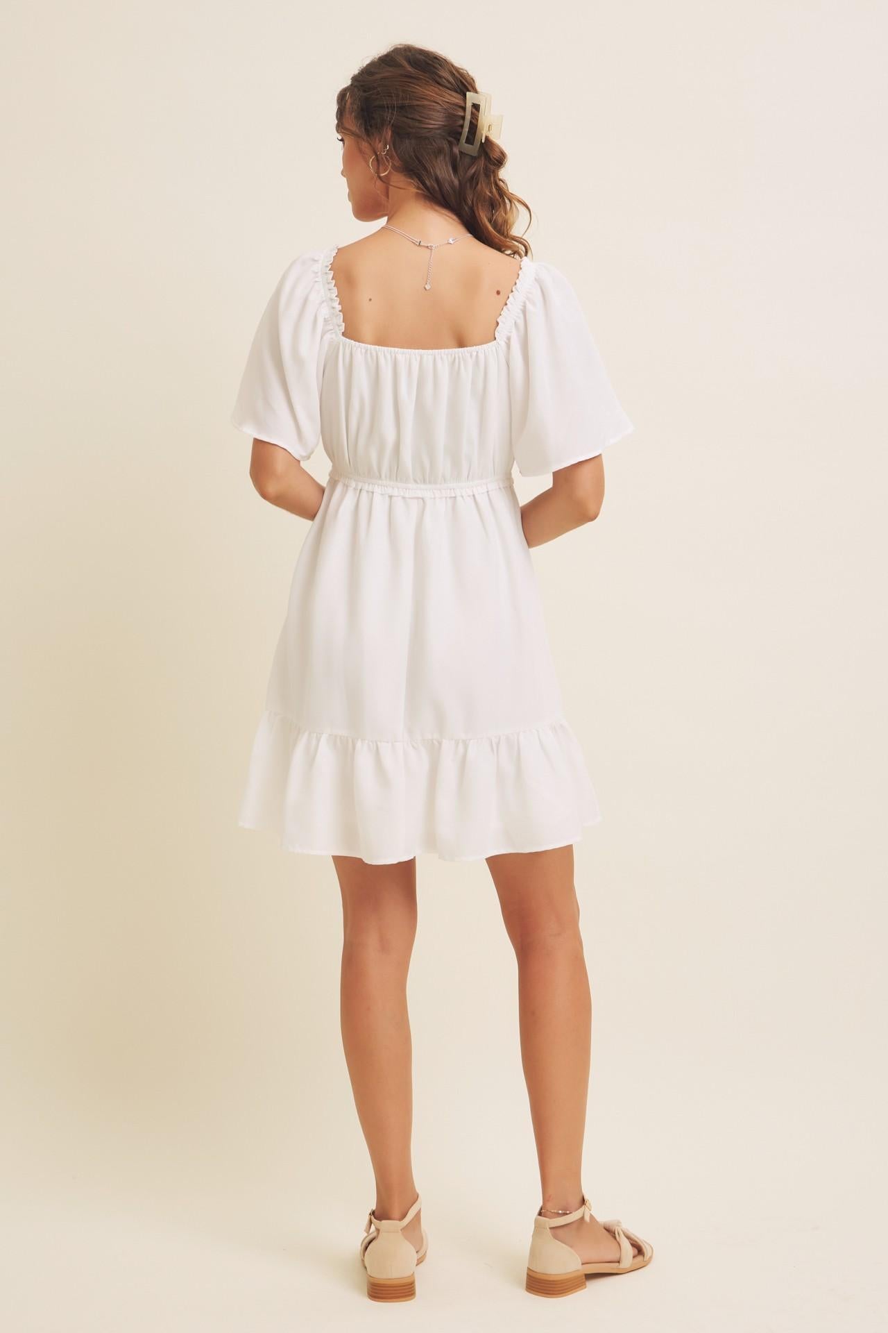White Lovely Flare Smocked Mini Dress