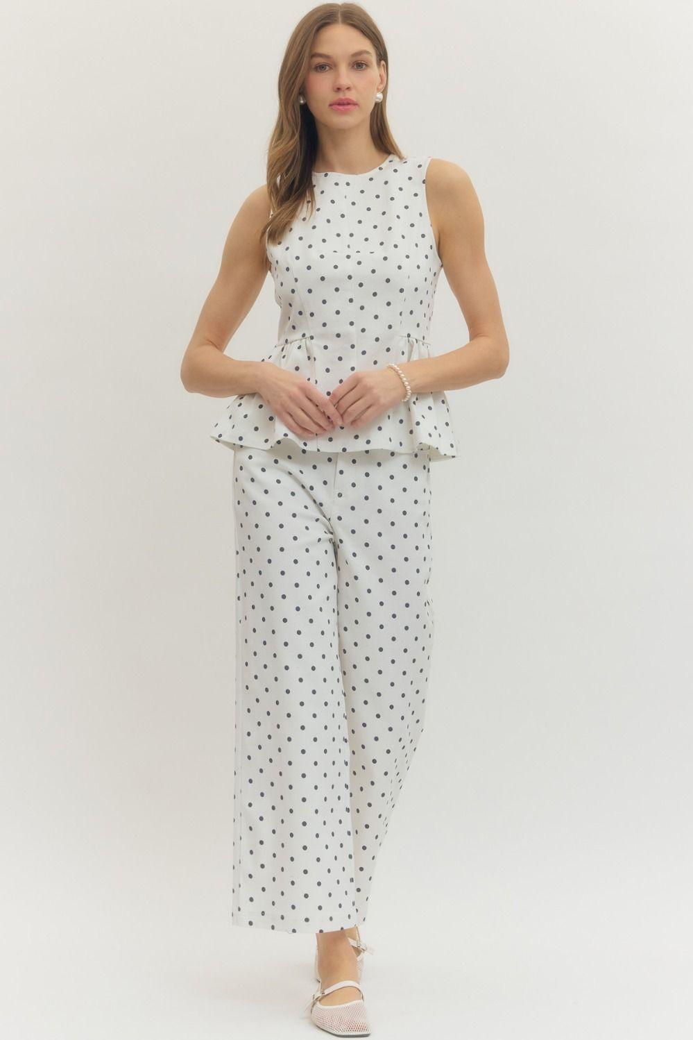 Polka-Dot Denim Peplum Top