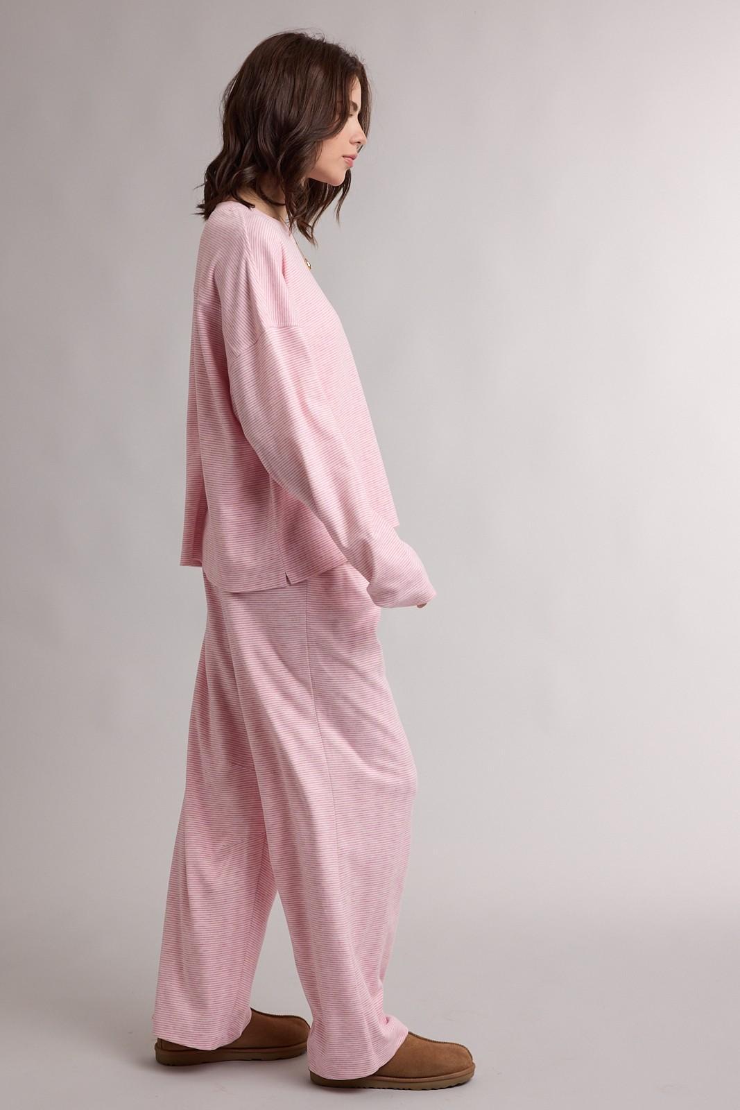 Rose Cream Striped Knit Top And Pants Set