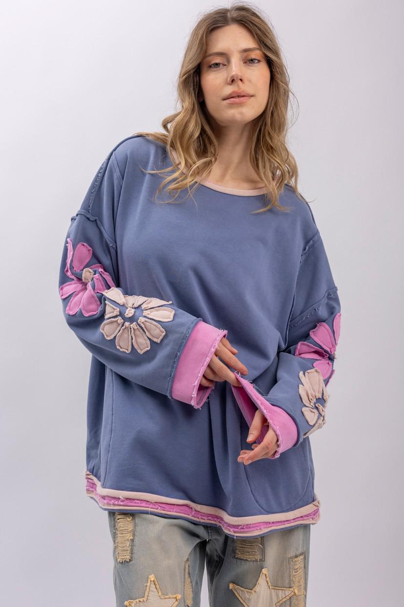 Flower Patch Long Sleeve Round Neck Top