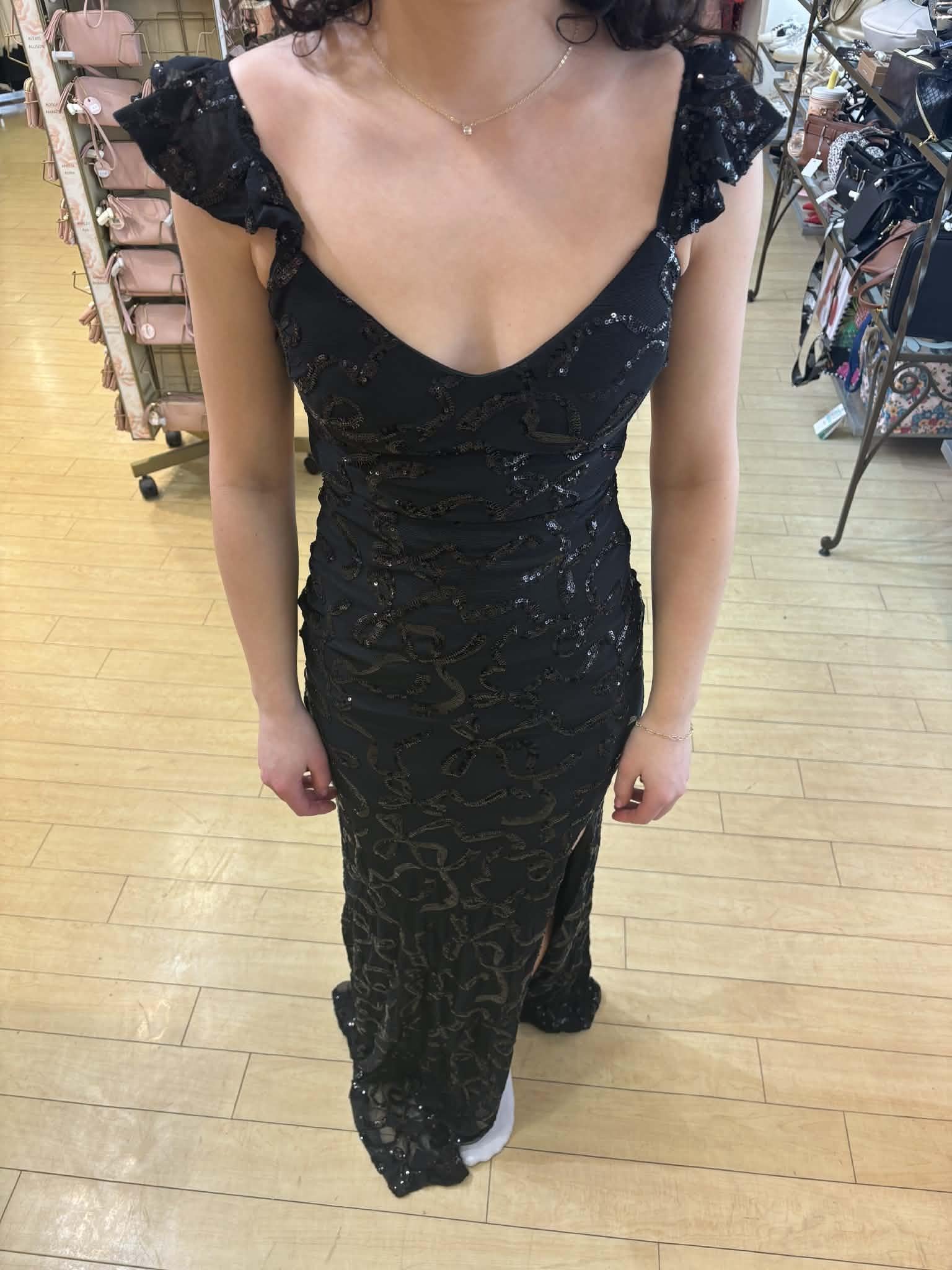 Black Rhinestone Strapped High Slit Maxi Dress