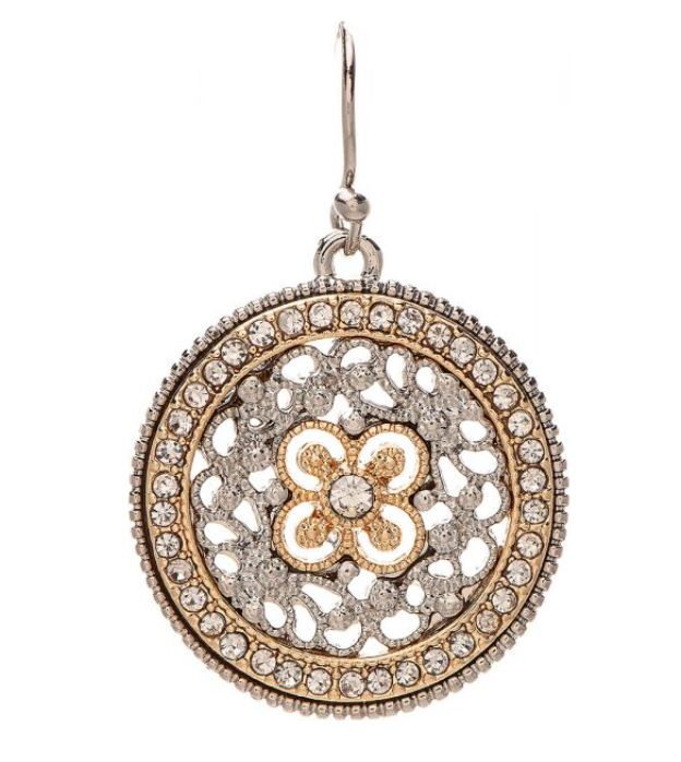 Two Tone Crystal Filigree Circle Earring