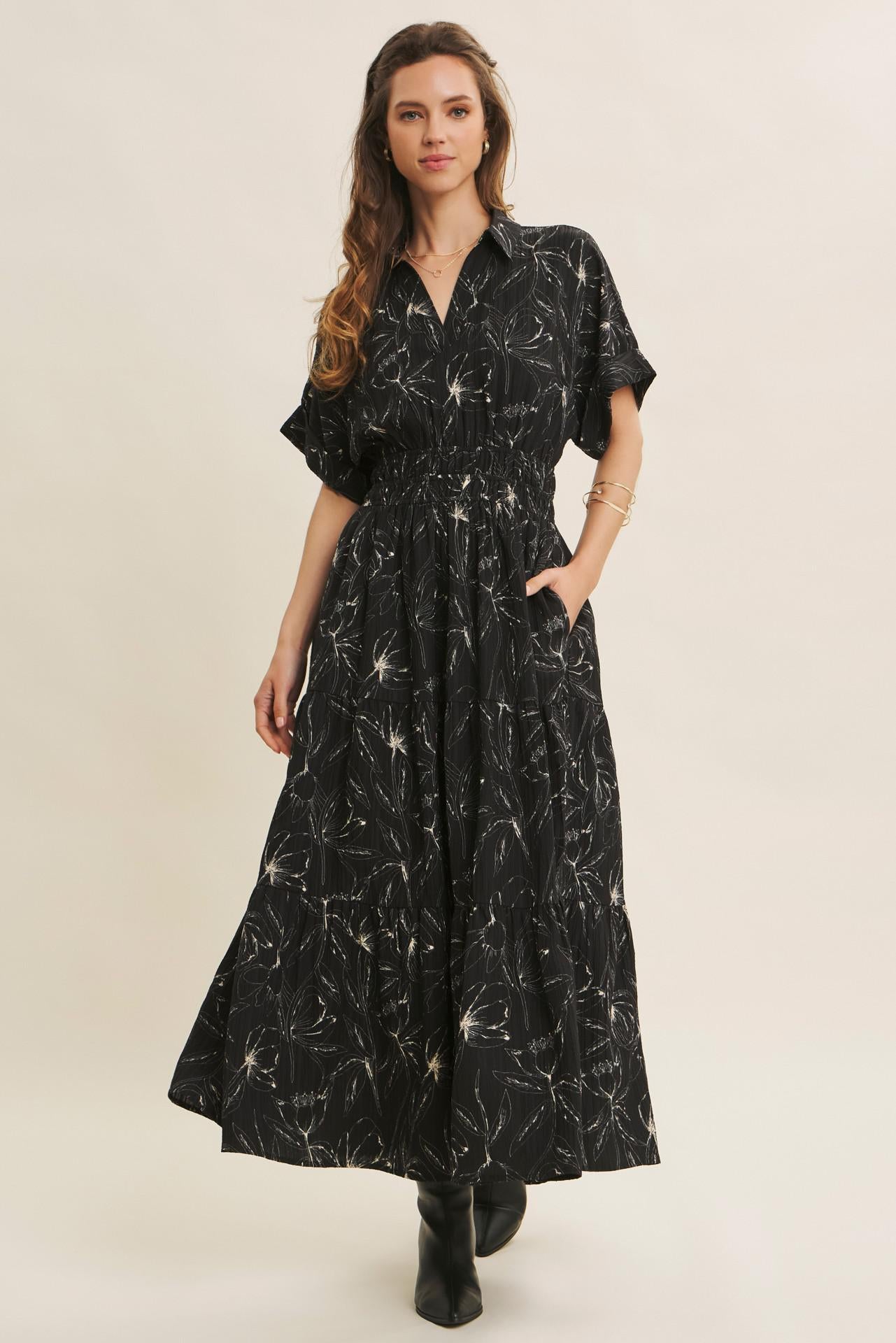 Romantic Floral Maxi Dress with Tiered Ruffles