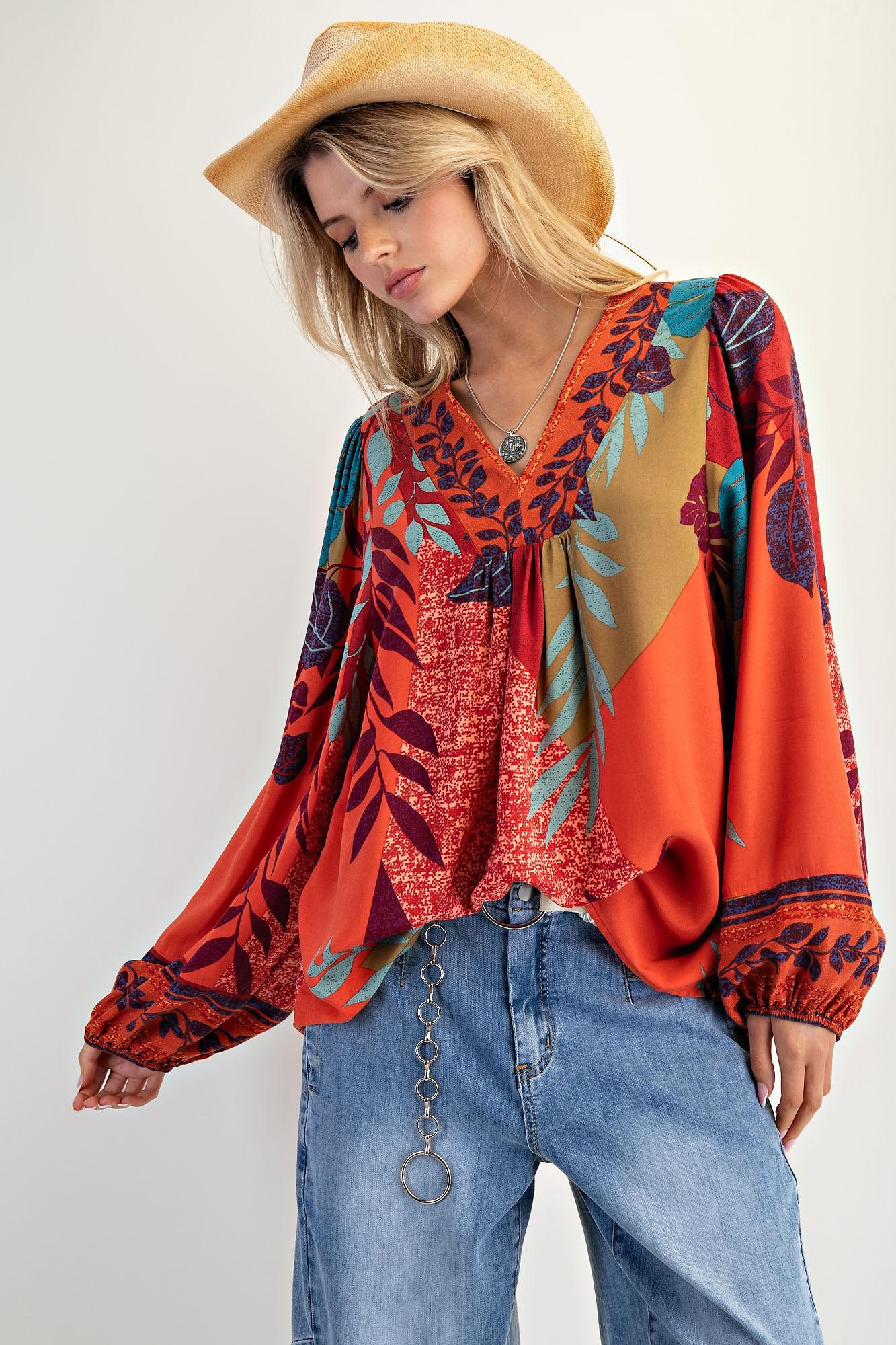 Rose Green Rayon Challis Blouse