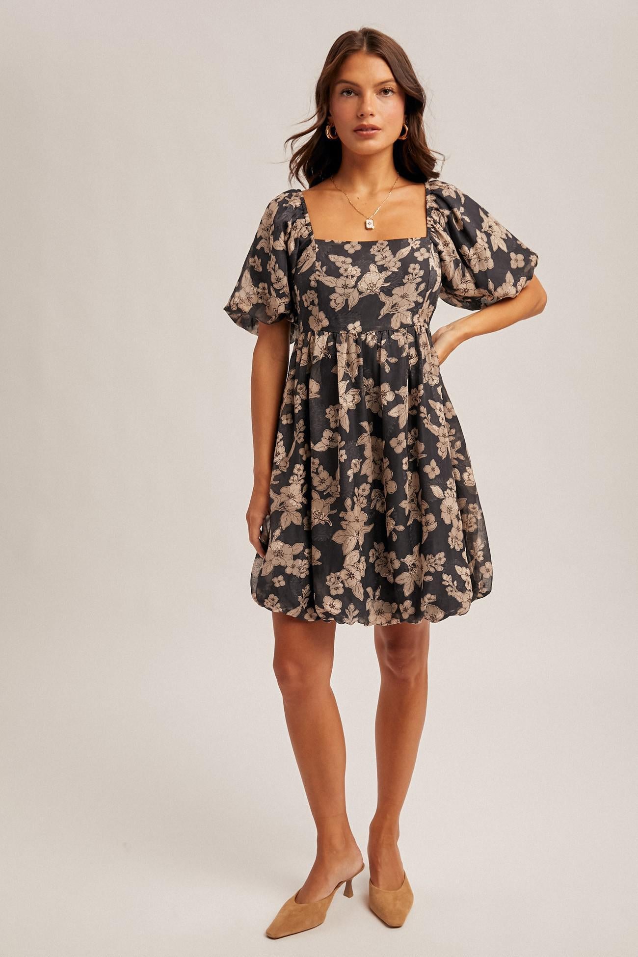 Jacquard Floral Print Bubble Dress
