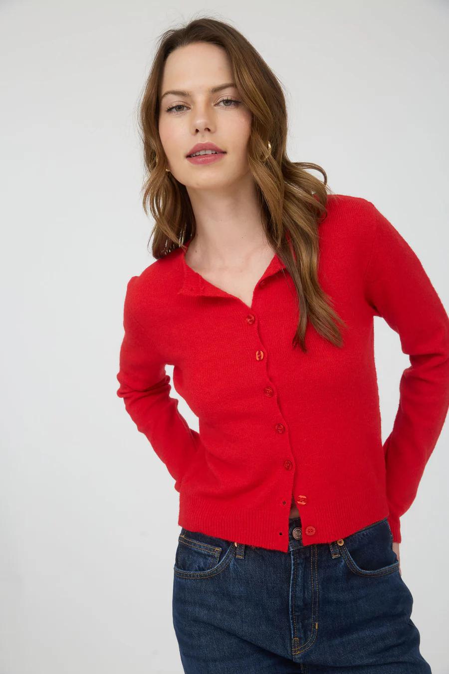 Bright Red Button Down Cardigan
