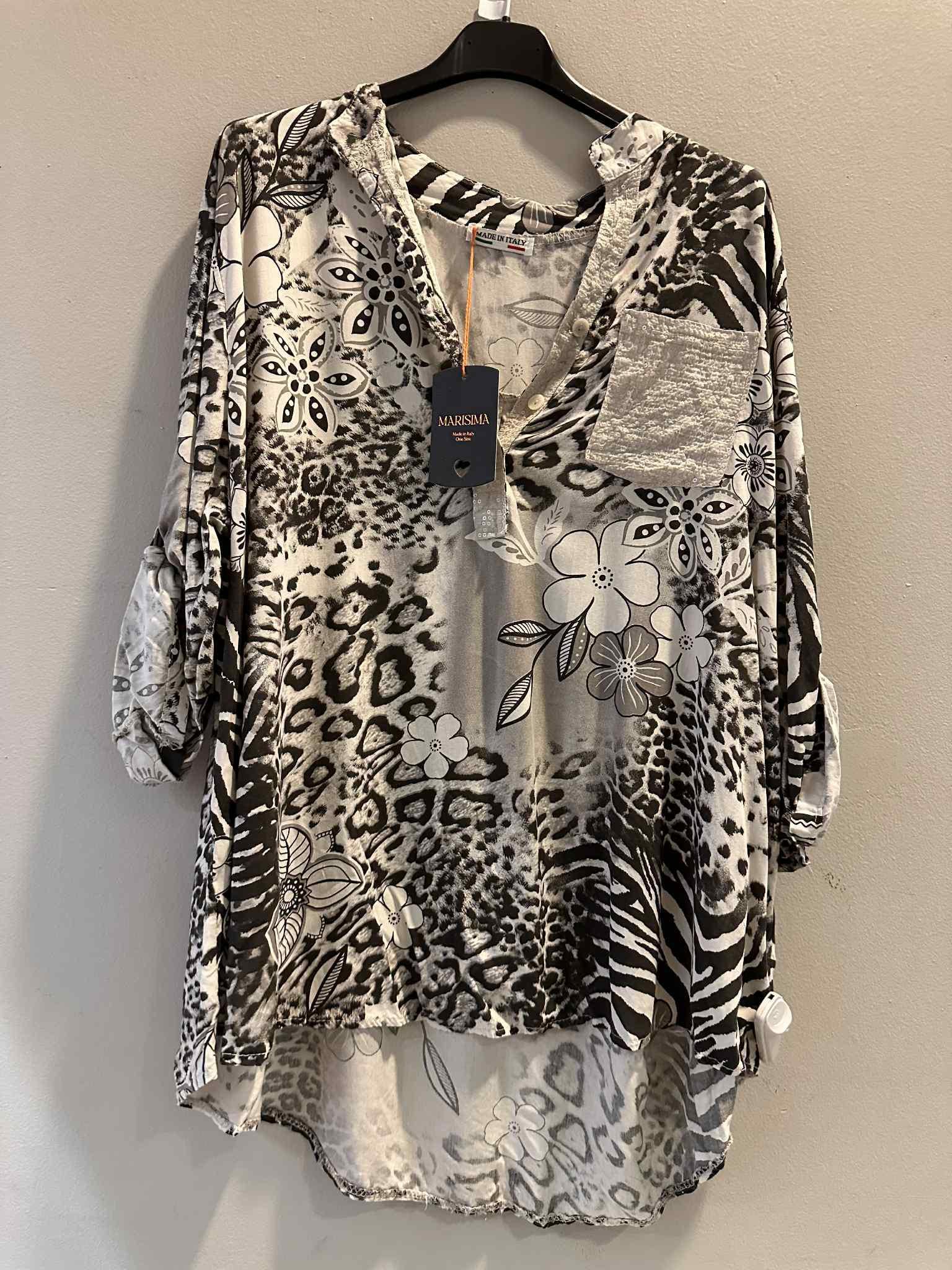 Printed One Pocket Sequin Top