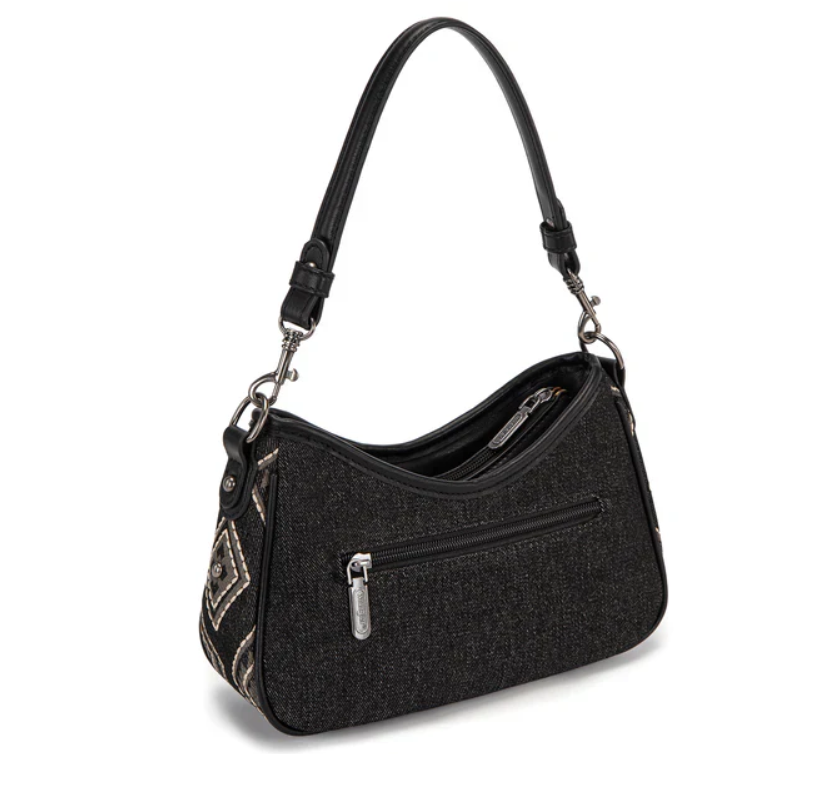 Wrangler Aztec Denim Studded Shoulder Bag - Black
