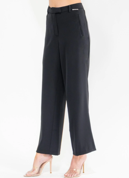 BLACK BUTTON CLOSURE WIDE LEG PANTS