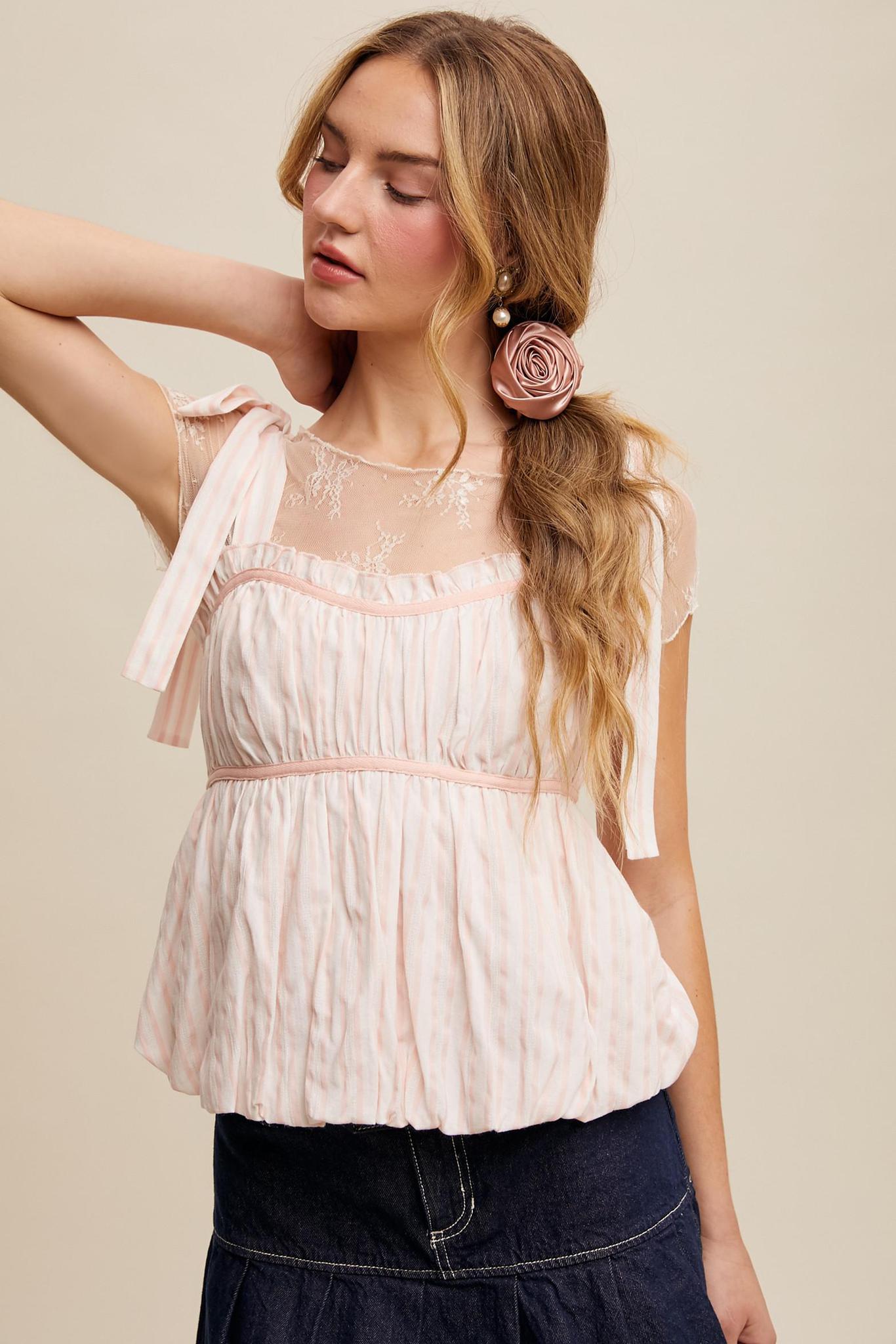 Striped Bubble Hem Babydoll Top
