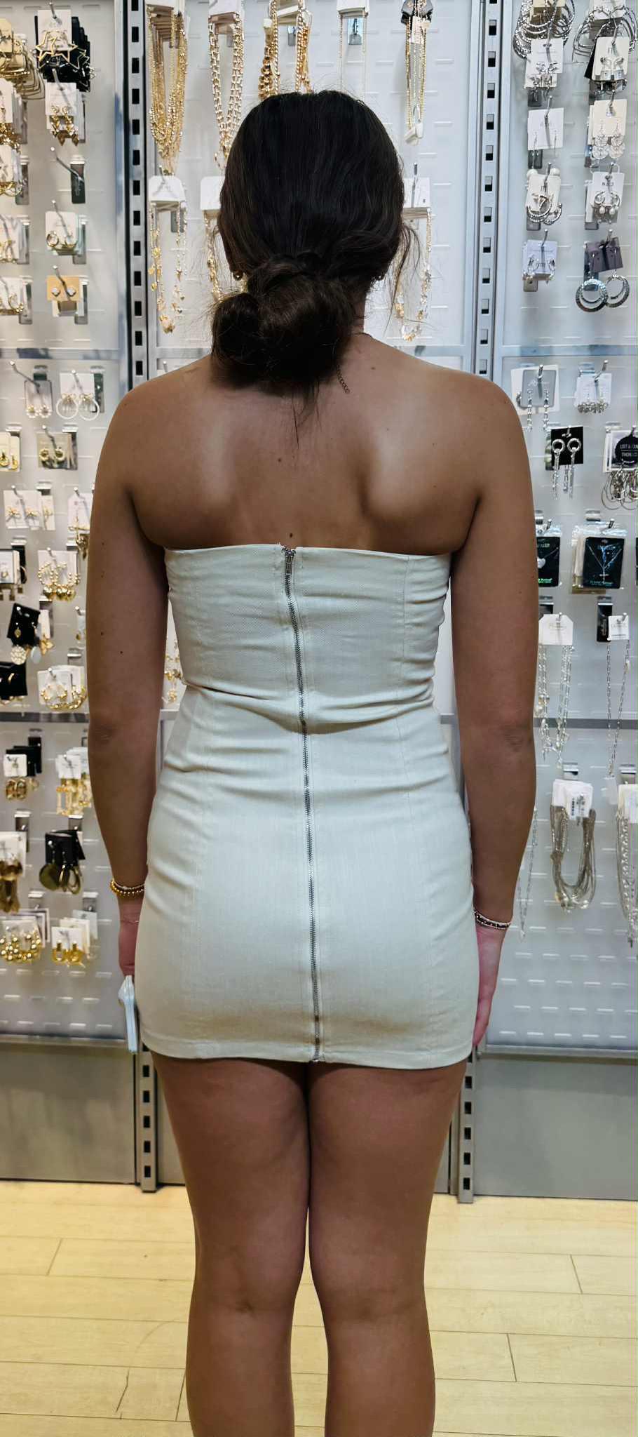 Ivory Lace Up Tube Dress