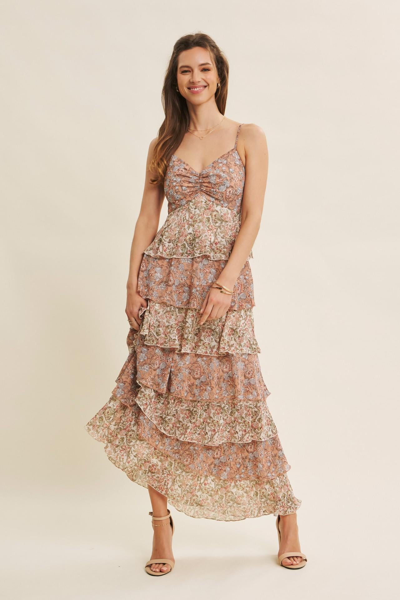 Clay Multi Ruffle Maxi Dress