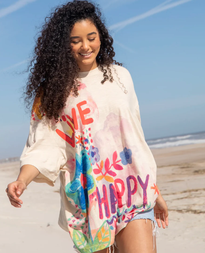 One Size Easy Tee - Live Happy Cream