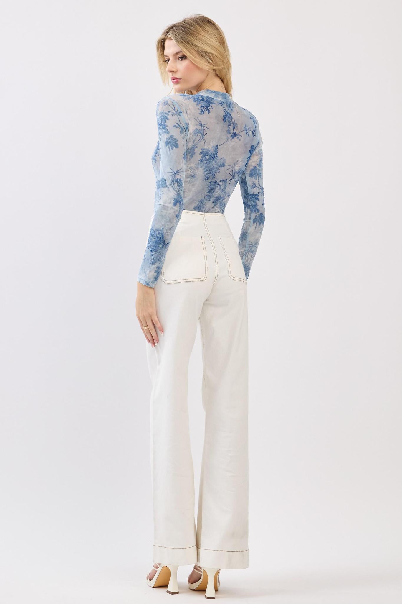 Blue Flocking Long Sleeve Bodysuit