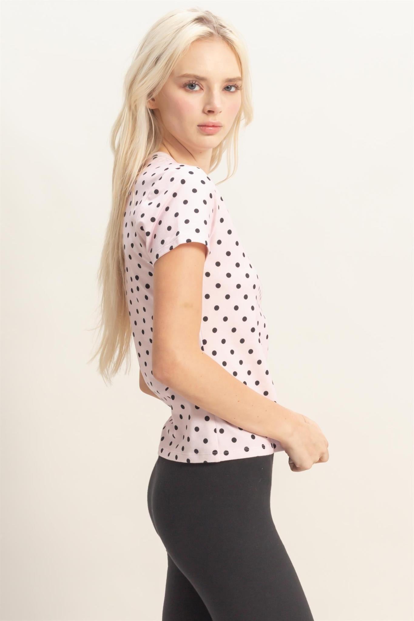 Polka Dot Short Sleeve Crew Neck - Pink