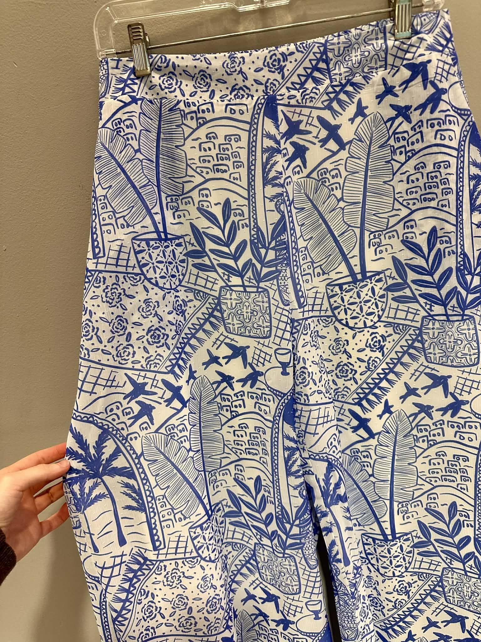 Blue & White Beach Print Pants