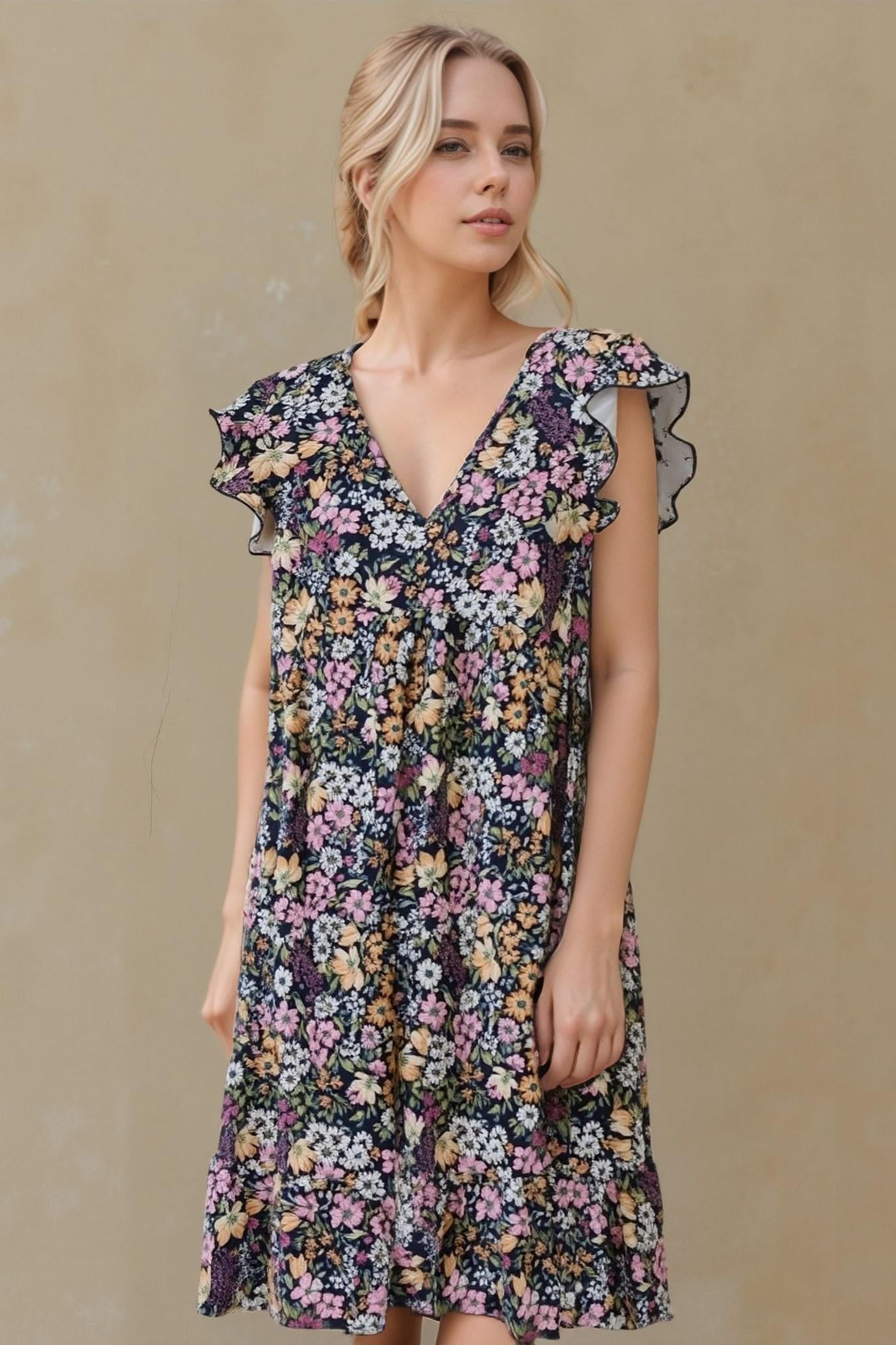 Navy Floral Babydoll Dress