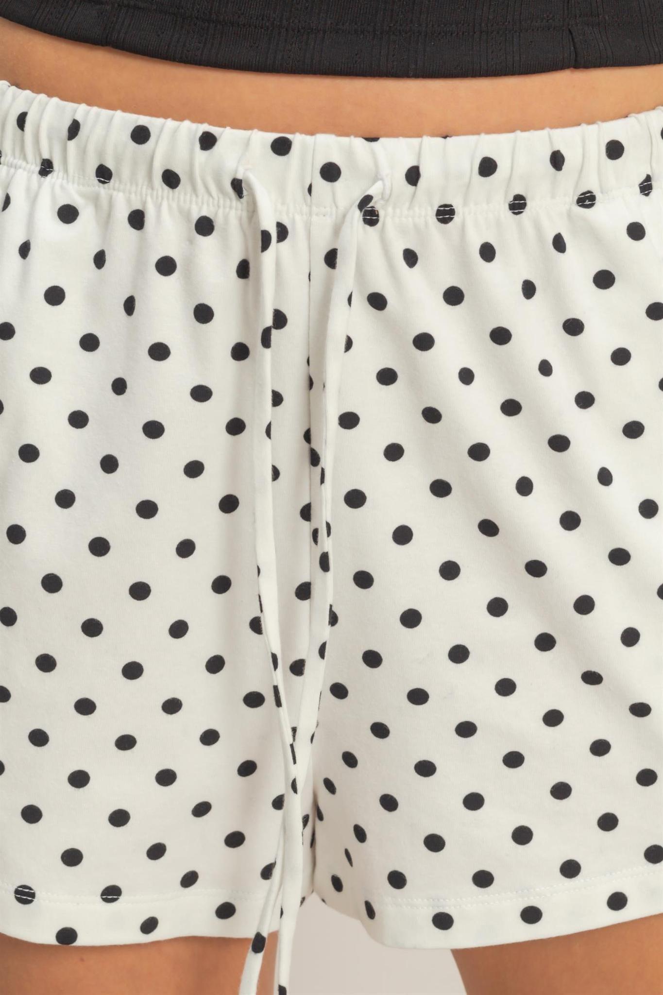 Polka Dot Drawstring Shorts - White