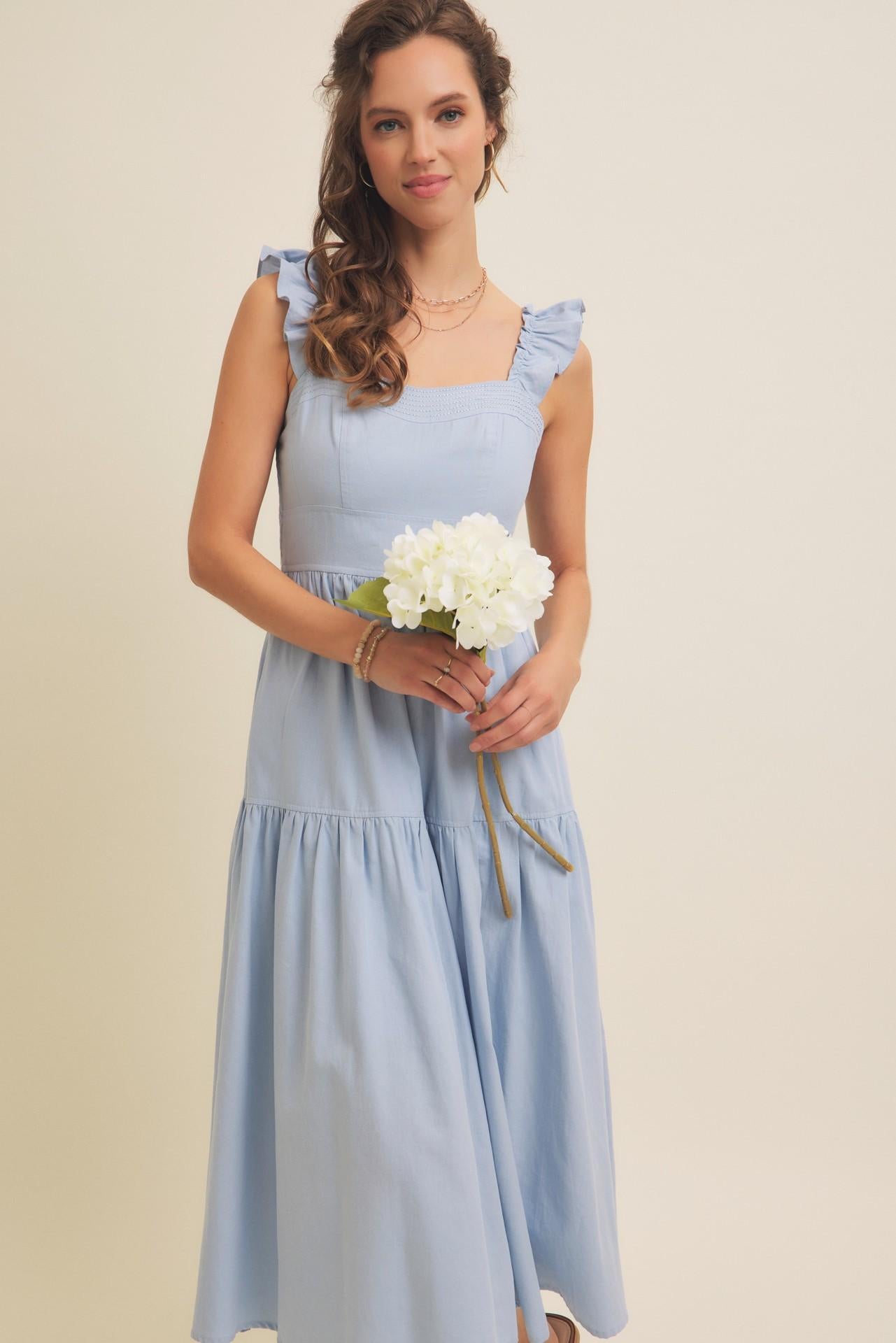 Cloud Gazing Airy Smocked Back Tiered Midi Dress