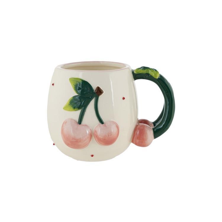 Hand-Painted Stoneware Mug W/ Cherries