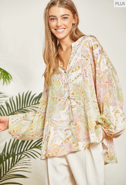 Plus Sage Blush Dreams Silk Blouse