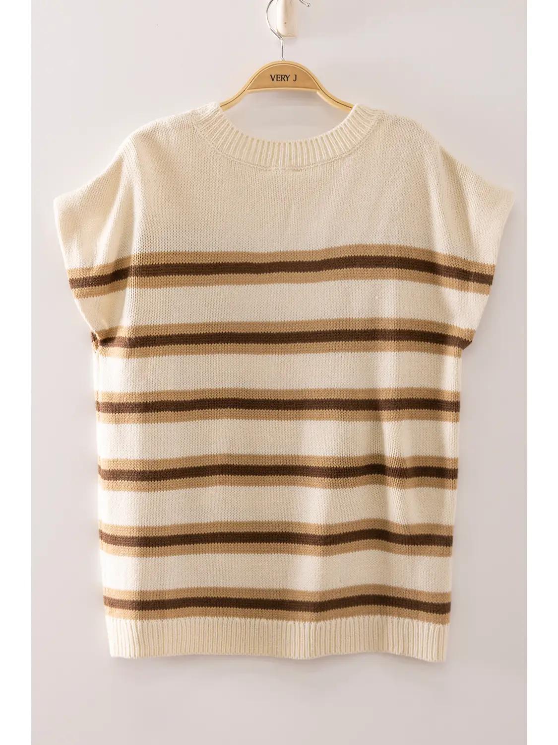 Oatmeal Structured Shoulder Detail Stripe Vest