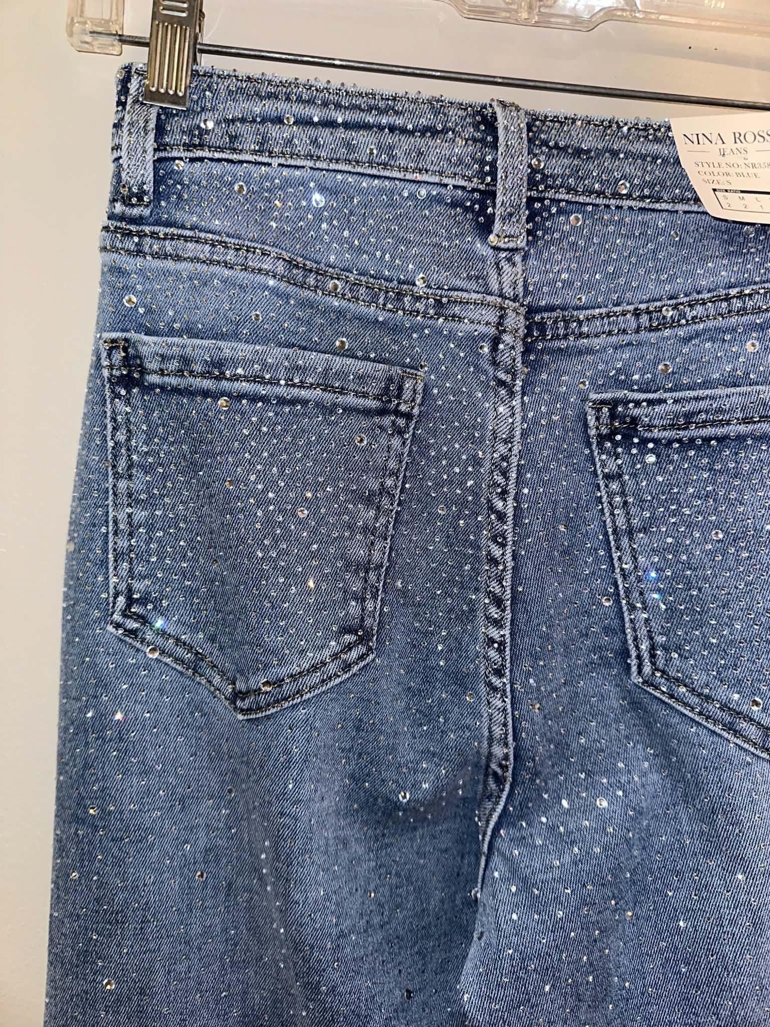Nina Rossi Stone Embellished Wide Leg Jeans