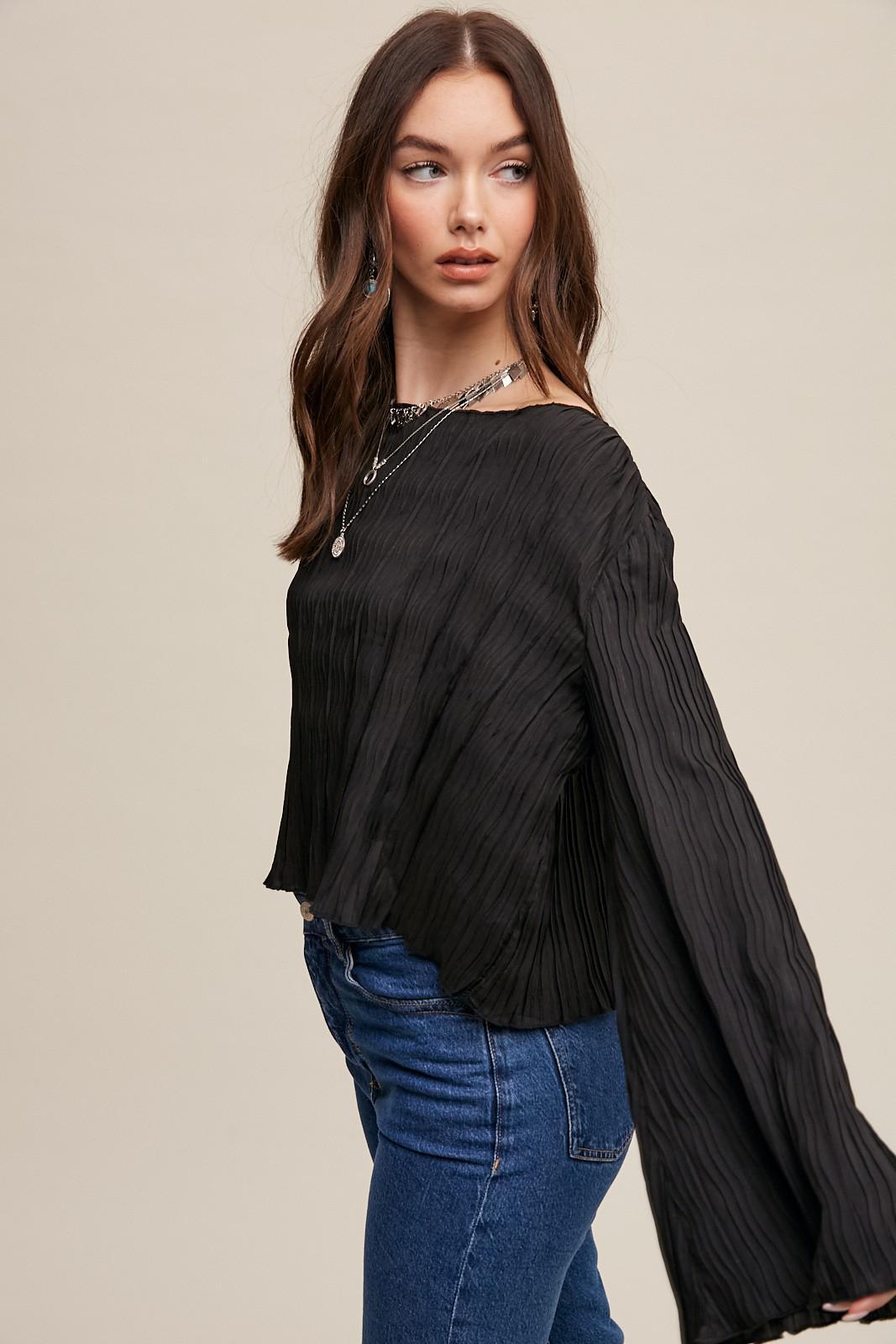 Double Bow Tie Plisse Blouse
