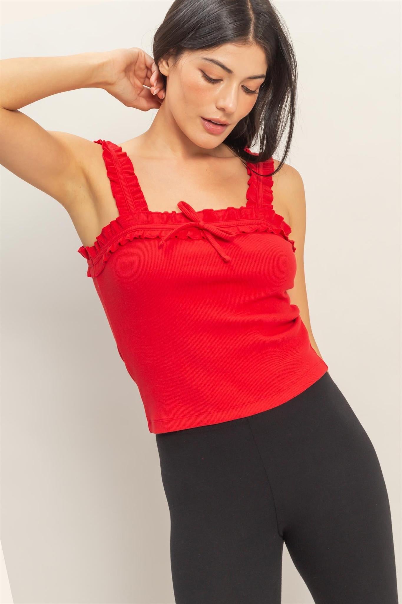 Ruffle Strap Bow Tank Top