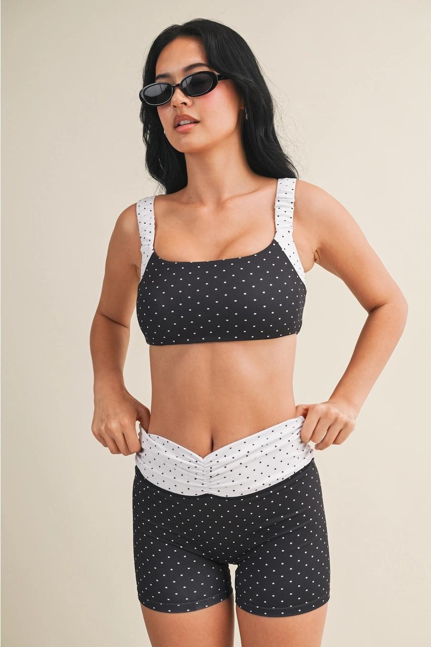 Polka Dot Print Scrunched Strap Sports Bra