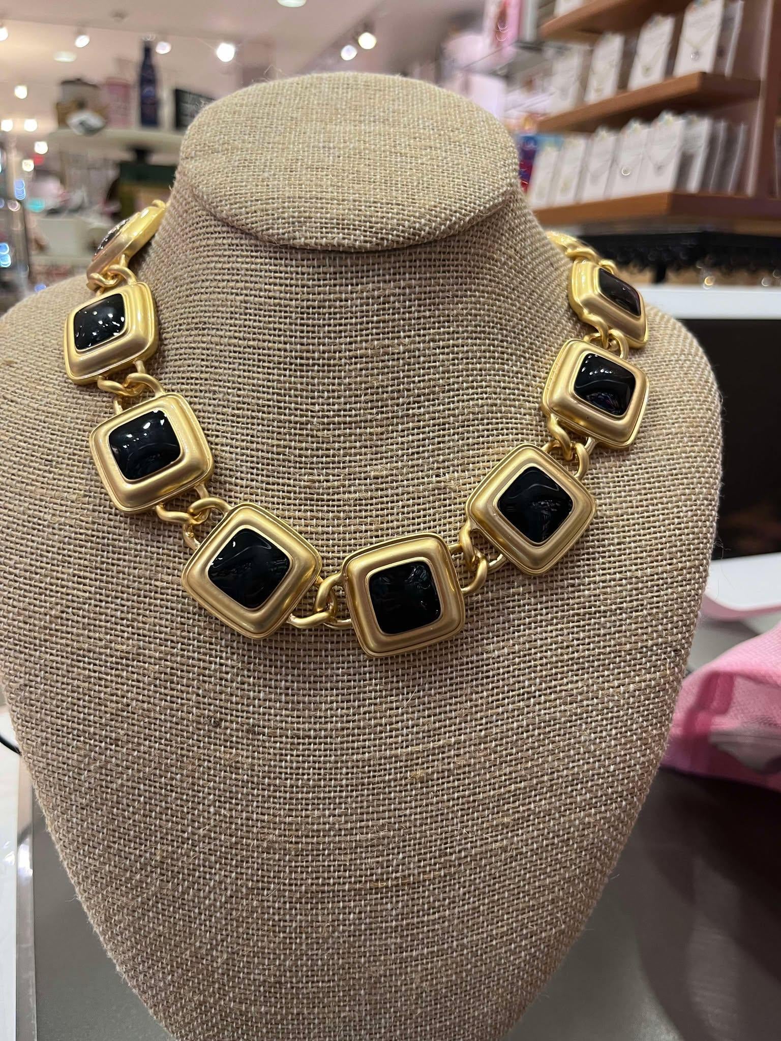 LV Black Square Gold Chunky Necklace