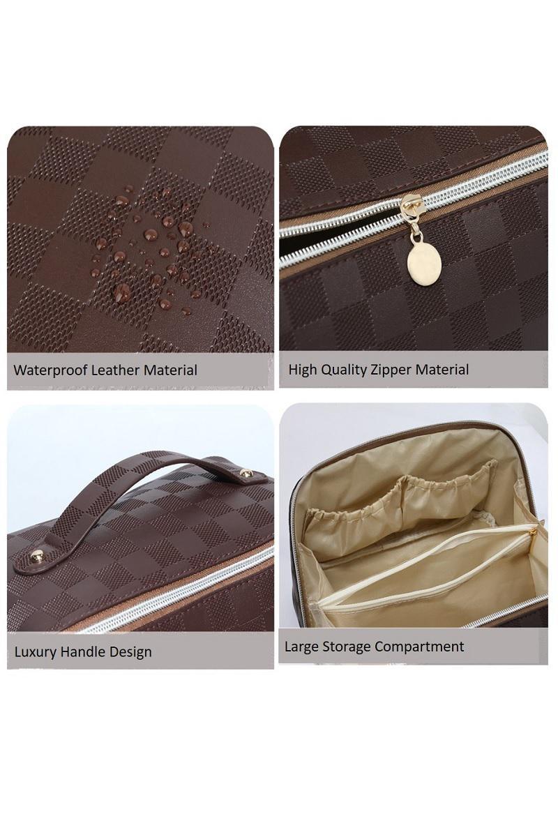 Vegan Leather Checkered Makeup Bag